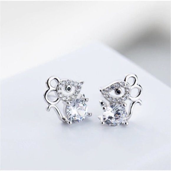 NEW Tibetan 925 Silver Cute Mouse Zircon Earrings - Picture 6 of 15